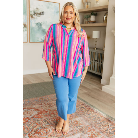 Lizzy Top in Blue and Pink Stripe