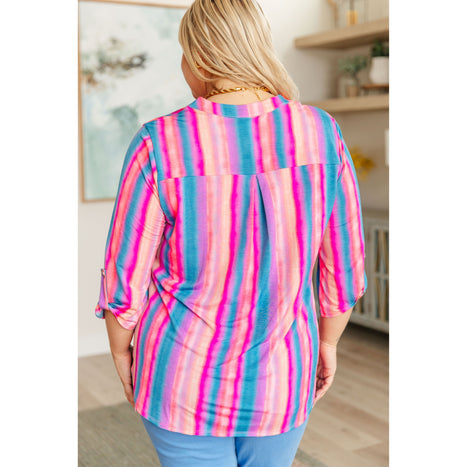 Lizzy Top in Blue and Pink Stripe