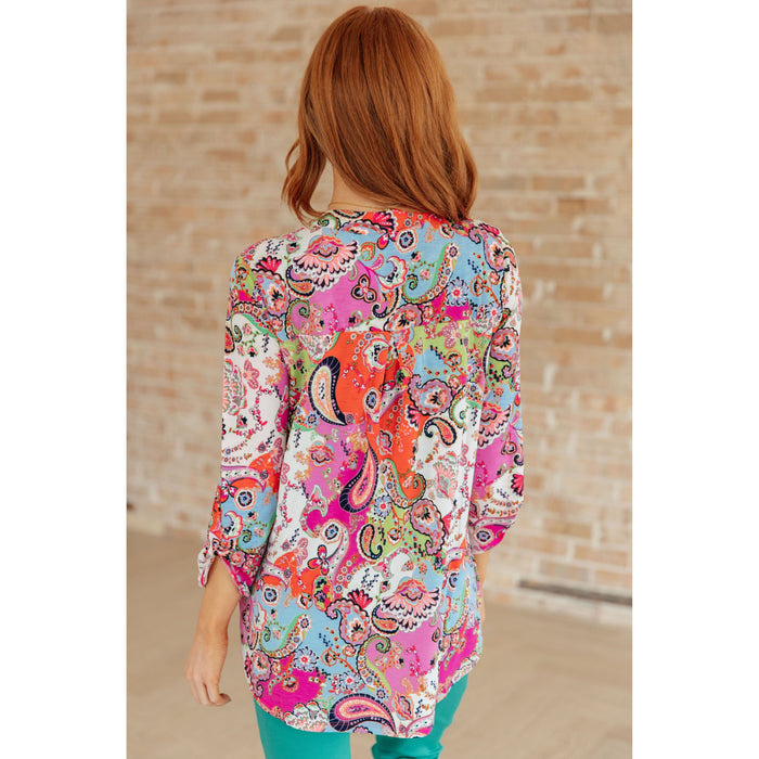 Lizzy Top in Pink Paisley Mix Print