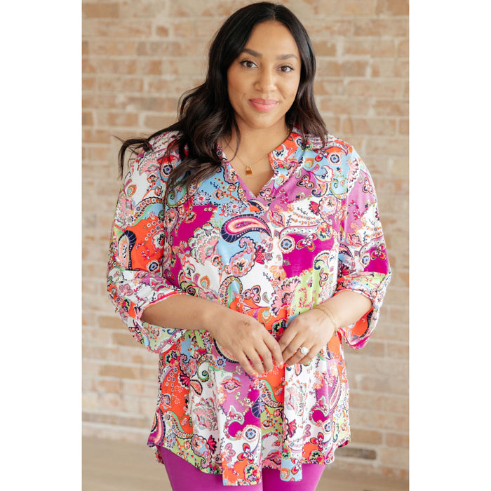 Lizzy Top in Pink Paisley Mix Print