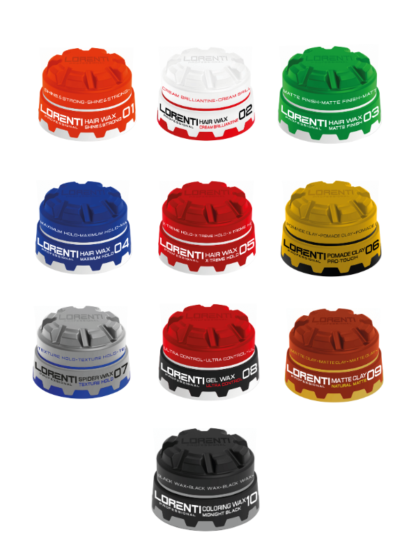 Vip Barber Supply Lorenti Hair Styling Wax Styling Wax White Smoke 01 Shine and Strong,02 Cream Brilliantine,03 Matte Finish,04 Maximum Hold,05 X-treme Hold,06 Pomade Clay,07 Spider Wax Texture Hold,08 Ultra Hold,09 Natural Matte,10 Midnight Black