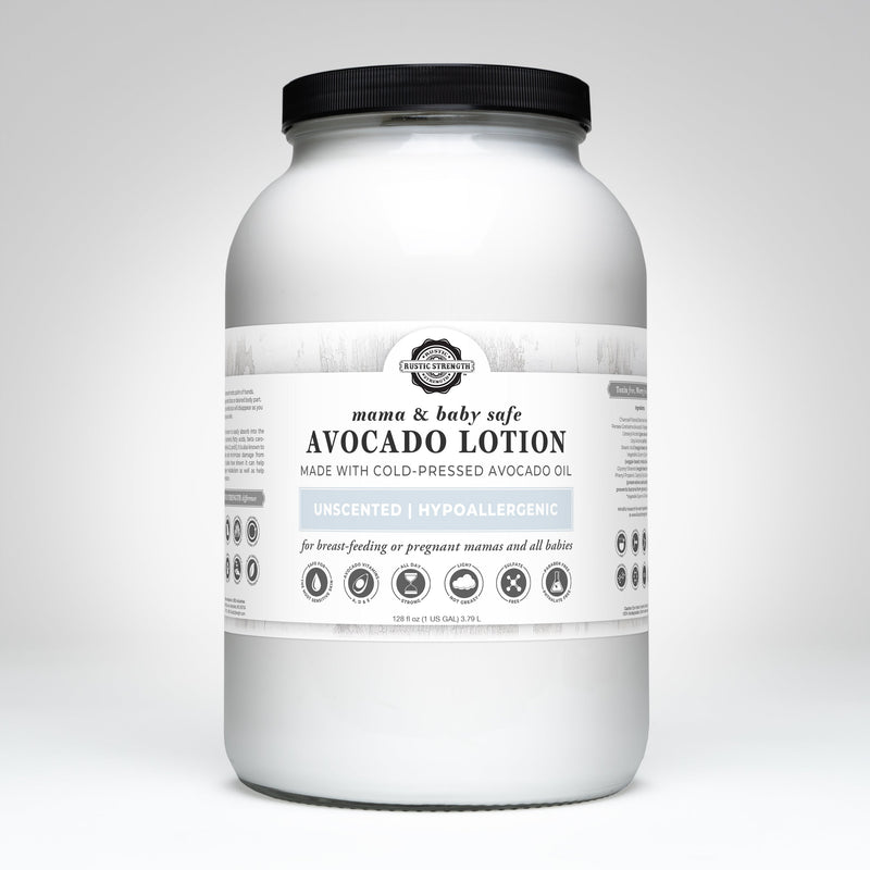 Rustic Strength Avocado Lotion | Mama + Baby Safe Lotion Lavender Gallon Jar Glass