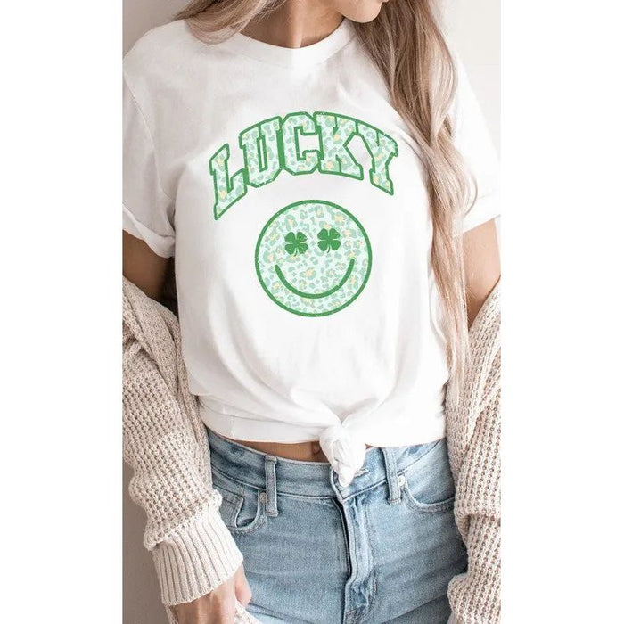 Lucky Smiley Shamrock St Patricks Day Graphic Tee