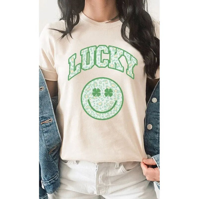 Lucky Smiley Shamrock St Patricks Day Graphic Tee