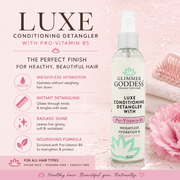 Glimmer Goddess® Organic Skin Care Luxe Conditioning Detangler with Pro-Vitamin B5 – Weightless Hydration & Radiant Shine Hair Care Misty Rose