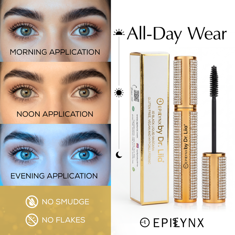 EpiLynx Mega Volume Vegan Mascara Black and Blue – Smudge-Proof with Handmade Diamond Case