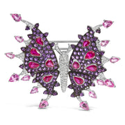 Bids.com 18K White Gold 1.00 Cttw Diamond, Ruby  Sapphire, and Amethyst Mixed Gemstone Butterfly Brooch Pin (G-H Color, VS1-VS2 Clarity) Accessories