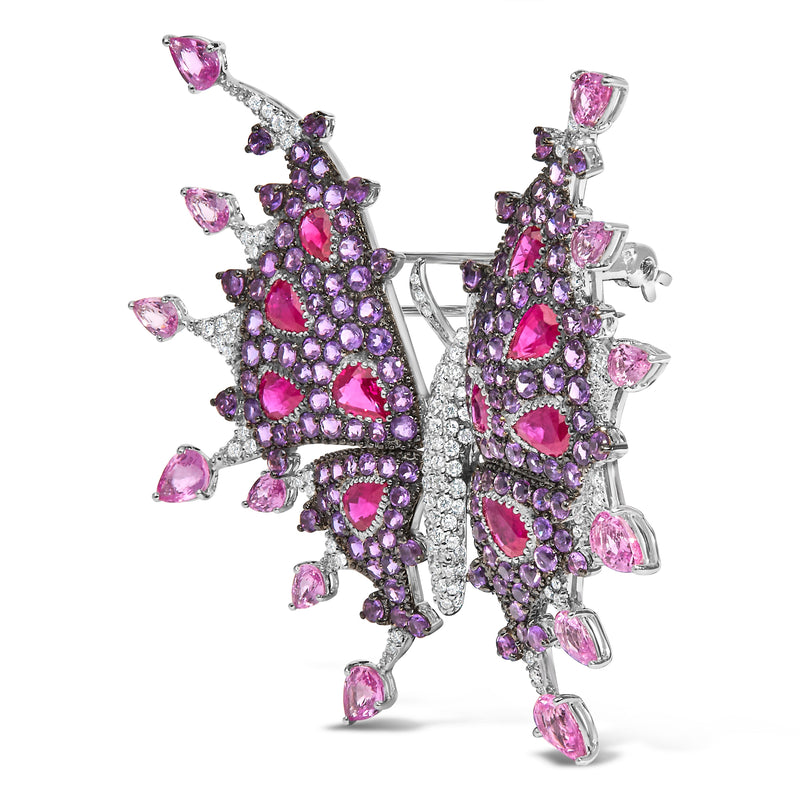 Bids.com 18K White Gold 1.00 Cttw Diamond, Ruby  Sapphire, and Amethyst Mixed Gemstone Butterfly Brooch Pin (G-H Color, VS1-VS2 Clarity) Accessories