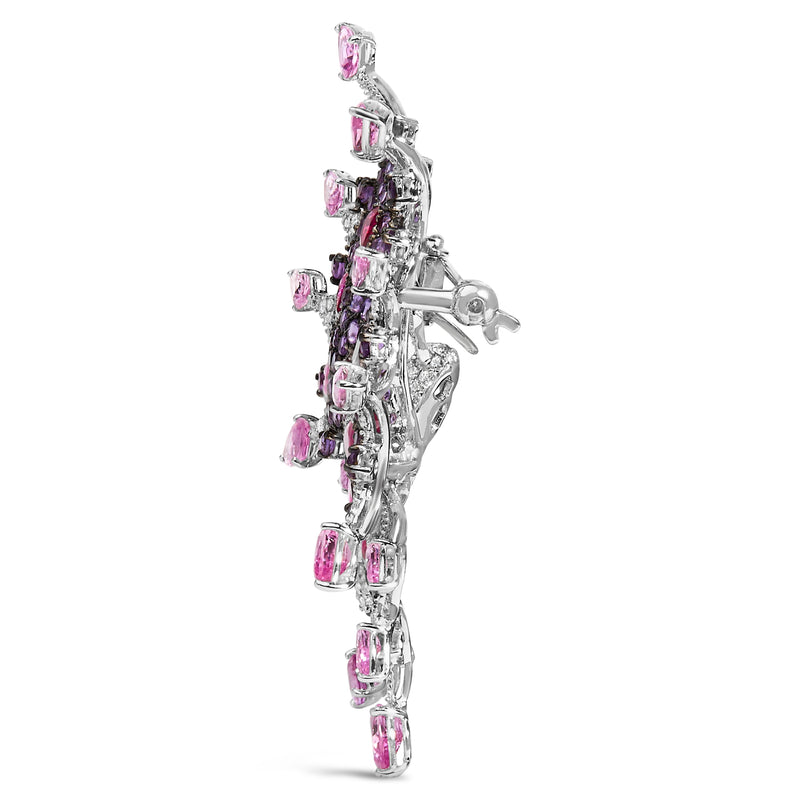 Bids.com 18K White Gold 1.00 Cttw Diamond, Ruby  Sapphire, and Amethyst Mixed Gemstone Butterfly Brooch Pin (G-H Color, VS1-VS2 Clarity) Accessories