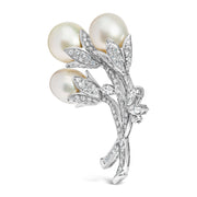 Bids.com 18K White Gold 2 1/5 Cttw Diamond and South Sea Pearl Floral Brooch Pin (G-H Color, VS1-VS2 Clarity) Accessories