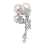 Bids.com 18K White Gold 2 1/5 Cttw Diamond and South Sea Pearl Floral Brooch Pin (G-H Color, VS1-VS2 Clarity) Accessories