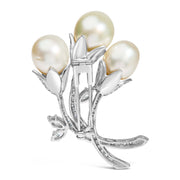 Bids.com 18K White Gold 2 1/5 Cttw Diamond and South Sea Pearl Floral Brooch Pin (G-H Color, VS1-VS2 Clarity) Accessories