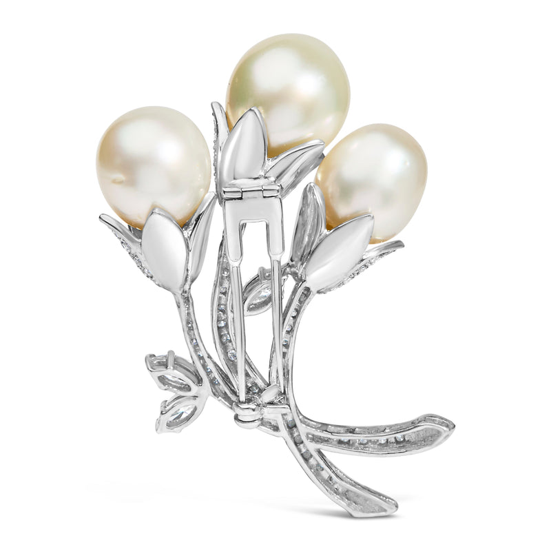 Bids.com 18K White Gold 2 1/5 Cttw Diamond and South Sea Pearl Floral Brooch Pin (G-H Color, VS1-VS2 Clarity) Accessories