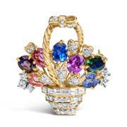 Bids.com 18K Yellow Gold 1 1/10 Cttw Diamond and Mixed Gemstone Floral Bouquet Pendant and Brooch Pin (G-H Color, VS1-VS2 Clarity) Accessories