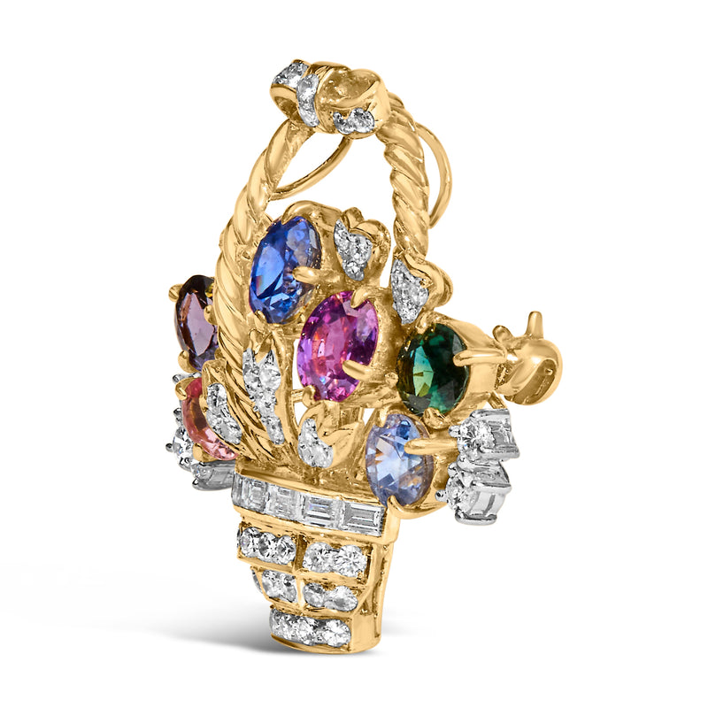 Bids.com 18K Yellow Gold 1 1/10 Cttw Diamond and Mixed Gemstone Floral Bouquet Pendant and Brooch Pin (G-H Color, VS1-VS2 Clarity) Accessories