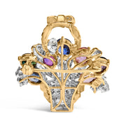 Bids.com 18K Yellow Gold 1 1/10 Cttw Diamond and Mixed Gemstone Floral Bouquet Pendant and Brooch Pin (G-H Color, VS1-VS2 Clarity) Accessories