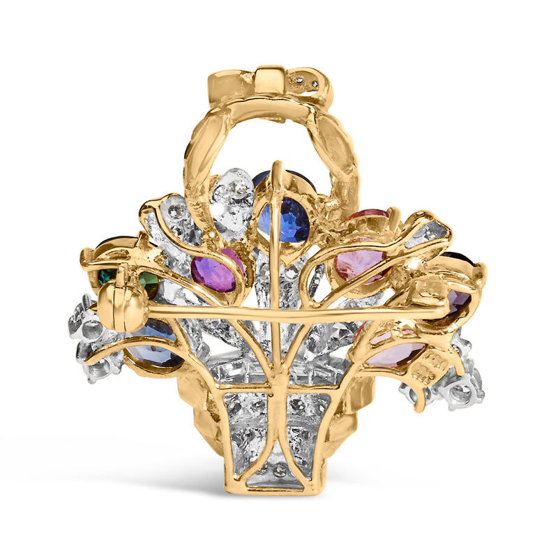 Bids.com 18K Yellow Gold 1 1/10 Cttw Diamond and Mixed Gemstone Floral Bouquet Pendant and Brooch Pin (G-H Color, VS1-VS2 Clarity) Accessories