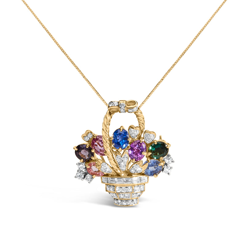 Bids.com 18K Yellow Gold 1 1/10 Cttw Diamond and Mixed Gemstone Floral Bouquet Pendant and Brooch Pin (G-H Color, VS1-VS2 Clarity) Accessories