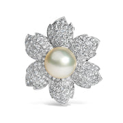 Bids.com 18K White Gold 2 3/4 Cttw Diamond and 12.5 MM Cultured Freshwater Pearl Floral Brooch Pin (G-H Color, VS1-VS2 Clarity) Accessories