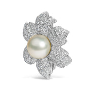 Bids.com 18K White Gold 2 3/4 Cttw Diamond and 12.5 MM Cultured Freshwater Pearl Floral Brooch Pin (G-H Color, VS1-VS2 Clarity) Accessories