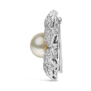 Bids.com 18K White Gold 2 3/4 Cttw Diamond and 12.5 MM Cultured Freshwater Pearl Floral Brooch Pin (G-H Color, VS1-VS2 Clarity) Accessories