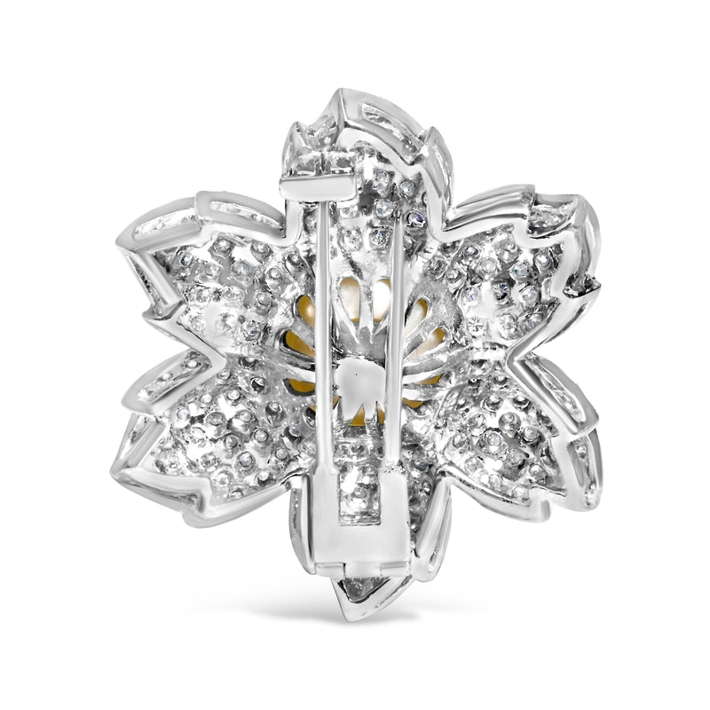 Bids.com 18K White Gold 2 3/4 Cttw Diamond and 12.5 MM Cultured Freshwater Pearl Floral Brooch Pin (G-H Color, VS1-VS2 Clarity) Accessories