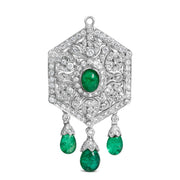 Bids.com 18K 2 3/4 Cttw Diamond and Emerald Dangle Art Deco Shield Brooch Pin Pendant (G-H Color, VS1-VS2 Clarity) CHAIN NOT INCLUDED Accessories