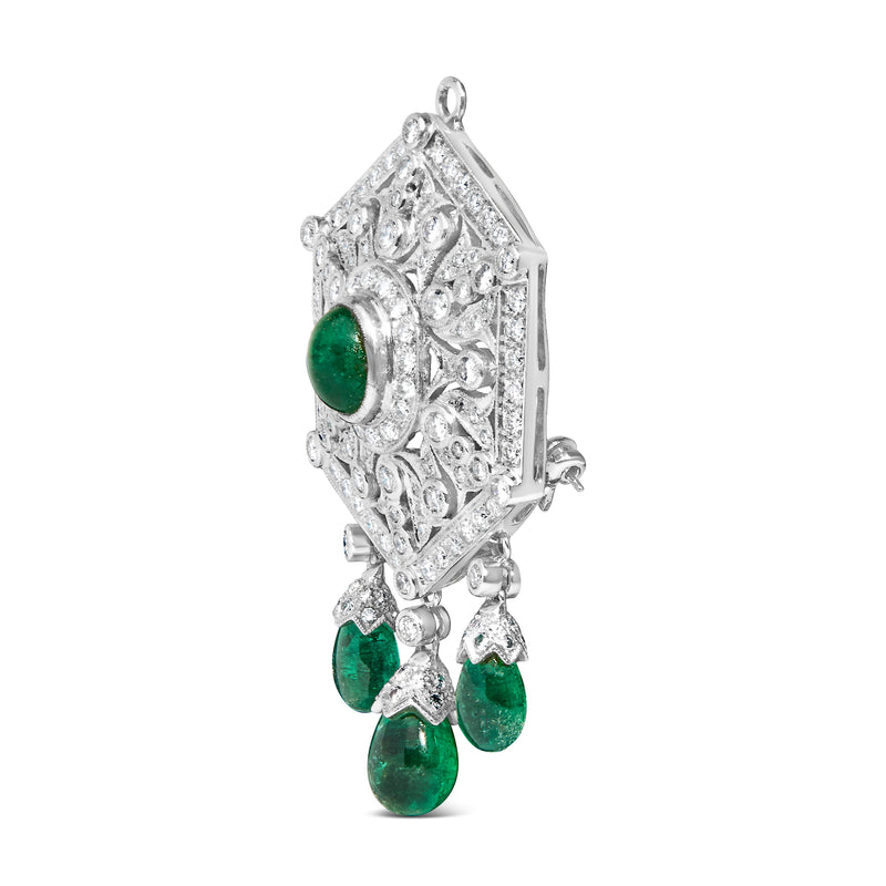 Bids.com 18K 2 3/4 Cttw Diamond and Emerald Dangle Art Deco Shield Brooch Pin Pendant (G-H Color, VS1-VS2 Clarity) CHAIN NOT INCLUDED Accessories