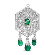Bids.com 18K 2 3/4 Cttw Diamond and Emerald Dangle Art Deco Shield Brooch Pin Pendant (G-H Color, VS1-VS2 Clarity) CHAIN NOT INCLUDED Accessories