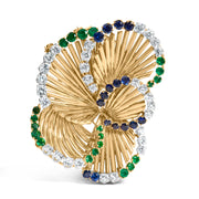 Bids.com 18K Yellow Gold 2 1/3 Cttw Diamond, Sapphire, and Emerald Sculpted Petal Brooch Pin (G-H Color, VS1-VS2 Clarity) Accessories