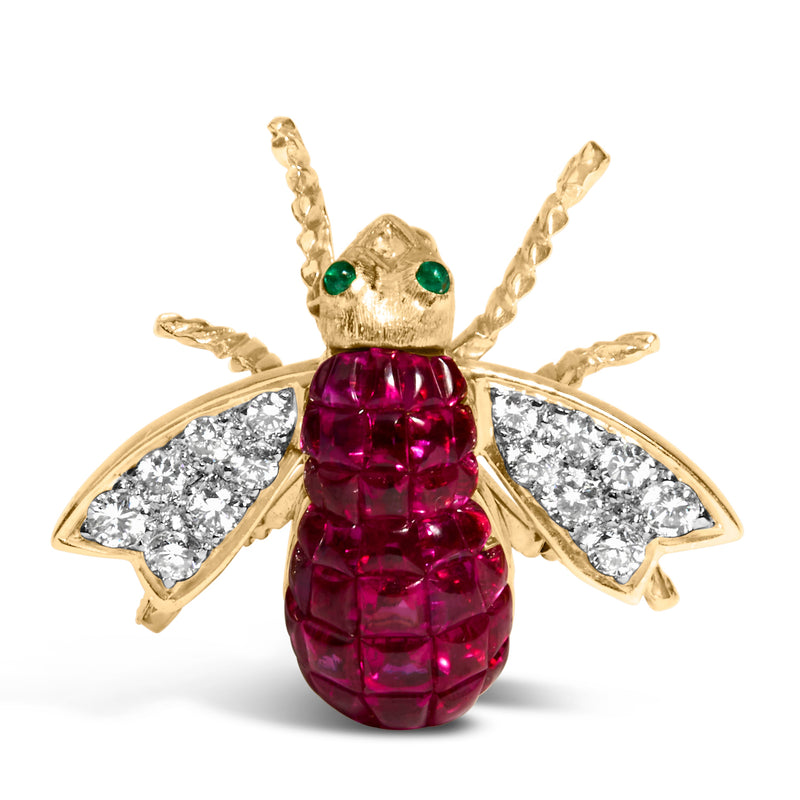 Bids.com 18K Yellow Gold 3/8 Cttw Diamond and 6 3/4 Cttw Red Ruby Bumblebee Brooch Pin (F-G Color, VS2-SI1 Clarity) Accessories