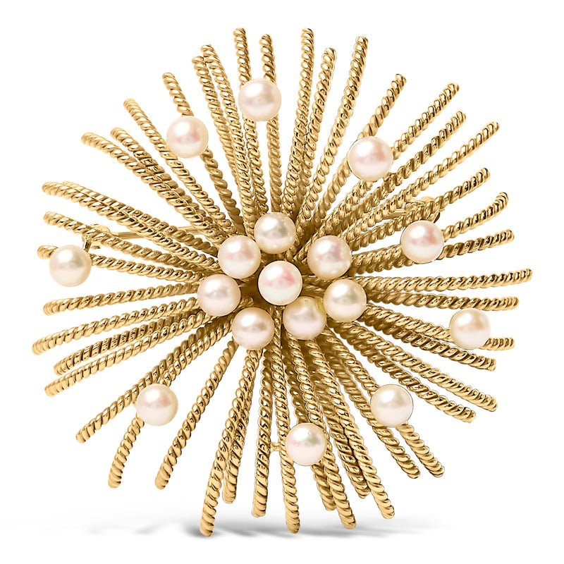 Bids.com 18K Yellow Gold Cultured Freshwater Pearl Starburst Brooch Pin Accessories