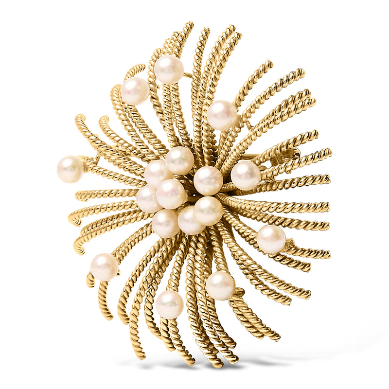 Bids.com 18K Yellow Gold Cultured Freshwater Pearl Starburst Brooch Pin Accessories