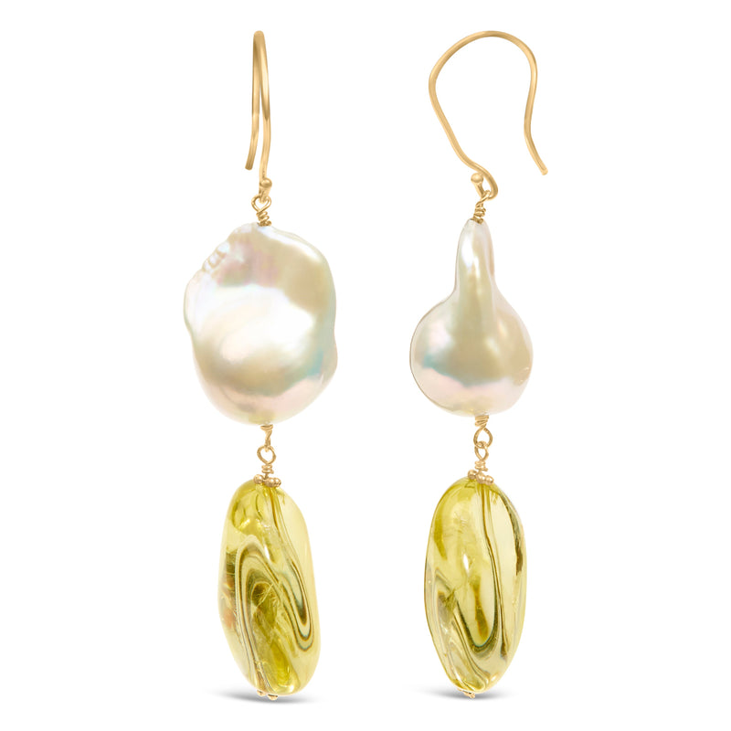 Bids.com 14K Yellow Gold Citrine and Baroque Pearl Drop and Dangle Earrings 1 3/4 Inch Dangle Earrings