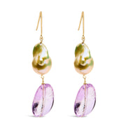 Bids.com 14K Yellow Gold Amethyst and Baroque Pearl Drop and Dangle Earrings 2" Inch Dangle Length Earrings