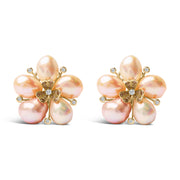 Bids.com 18K Rose Gold 3/8 Cttw Diamond and Freshwater Pearl Blossom Stud Earrings Earrings