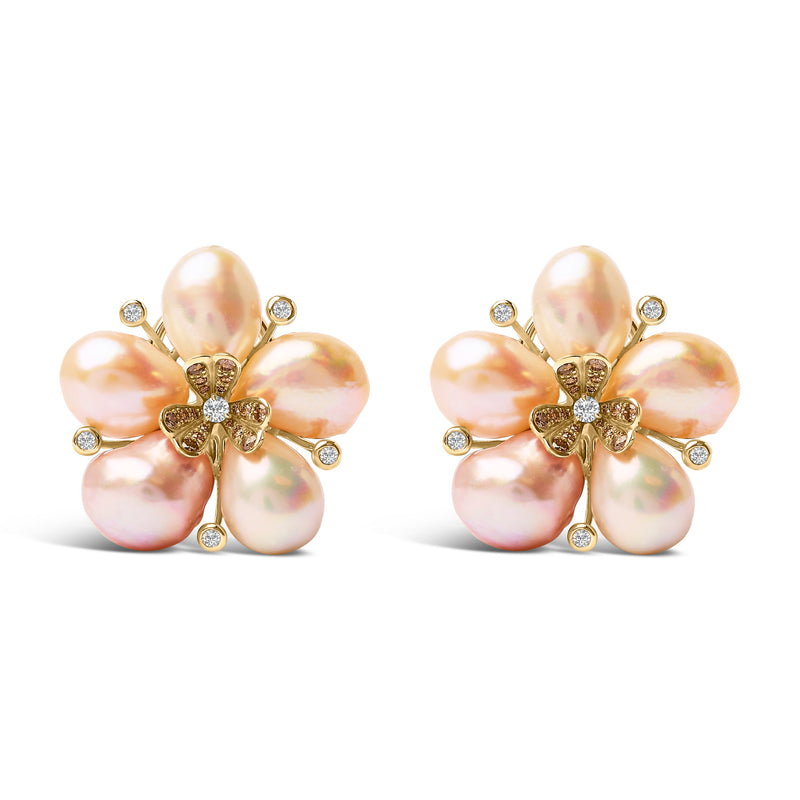 Bids.com 18K Rose Gold 3/8 Cttw Diamond and Freshwater Pearl Blossom Stud Earrings Earrings
