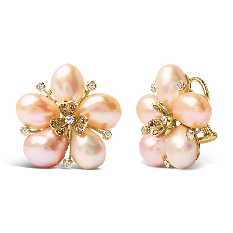 Bids.com 18K Rose Gold 3/8 Cttw Diamond and Freshwater Pearl Blossom Stud Earrings Earrings