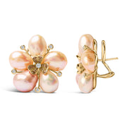 Bids.com 18K Rose Gold 3/8 Cttw Diamond and Freshwater Pearl Blossom Stud Earrings Earrings