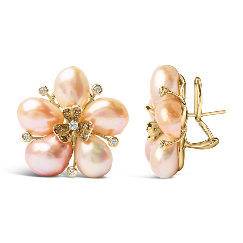 Bids.com 18K Rose Gold 3/8 Cttw Diamond and Freshwater Pearl Blossom Stud Earrings Earrings