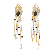 Bids.com 14K Yellow Gold 1.0 Cttw Diamond and Blue Sapphire Chandelier Earrings Earrings