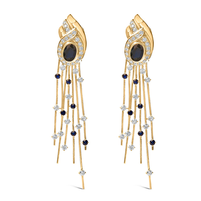 Bids.com 14K Yellow Gold 1.0 Cttw Diamond and Blue Sapphire Chandelier Earrings Earrings
