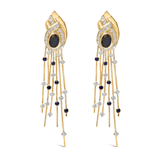 Bids.com 14K Yellow Gold 1.0 Cttw Diamond and Blue Sapphire Chandelier Earrings Earrings