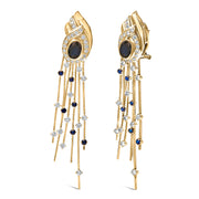 Bids.com 14K Yellow Gold 1.0 Cttw Diamond and Blue Sapphire Chandelier Earrings Earrings