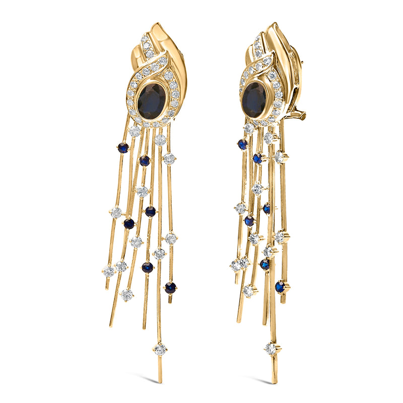 Bids.com 14K Yellow Gold 1.0 Cttw Diamond and Blue Sapphire Chandelier Earrings Earrings