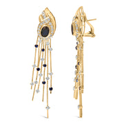 Bids.com 14K Yellow Gold 1.0 Cttw Diamond and Blue Sapphire Chandelier Earrings Earrings
