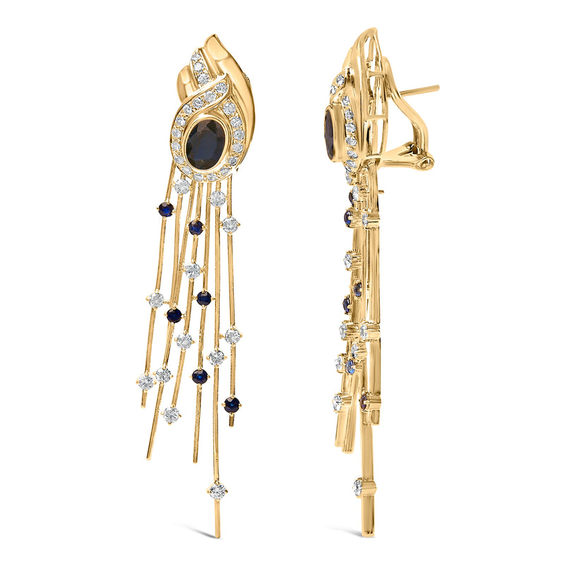 Bids.com 14K Yellow Gold 1.0 Cttw Diamond and Blue Sapphire Chandelier Earrings Earrings
