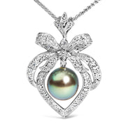Bids.com 18K 3/4 Cttw Diamond and 12.5 MM Cultured Black Tahitian Pearl Heart Pendant Necklace (G-H Color, SI1-SI2 Clarity) - 18" Inches Necklaces