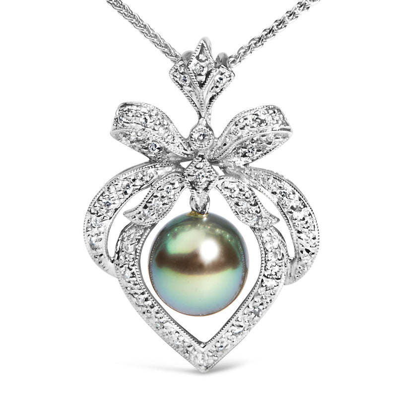 Bids.com 18K 3/4 Cttw Diamond and 12.5 MM Cultured Black Tahitian Pearl Heart Pendant Necklace (G-H Color, SI1-SI2 Clarity) - 18" Inches Necklaces