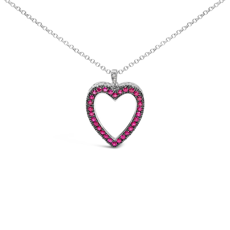 Bids.com 18K 1/3 Cttw Diamond and Red Ruby Open Heart with Black Rhodium 18" Pendant Necklace (G-H Color, VS2-SI1 Clarity) Necklaces